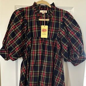 Entro Navy Plaid Casual Dress